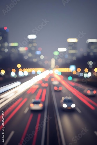 City Lights Blur - A Nighttime Highway Scene with Streaking Car Lights.