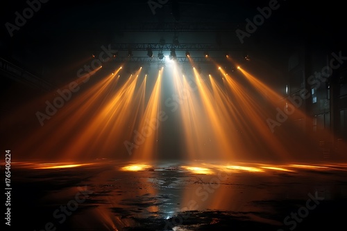 Wallpaper Mural Dramatic golden stage lights in dark space high resolution picture Torontodigital.ca