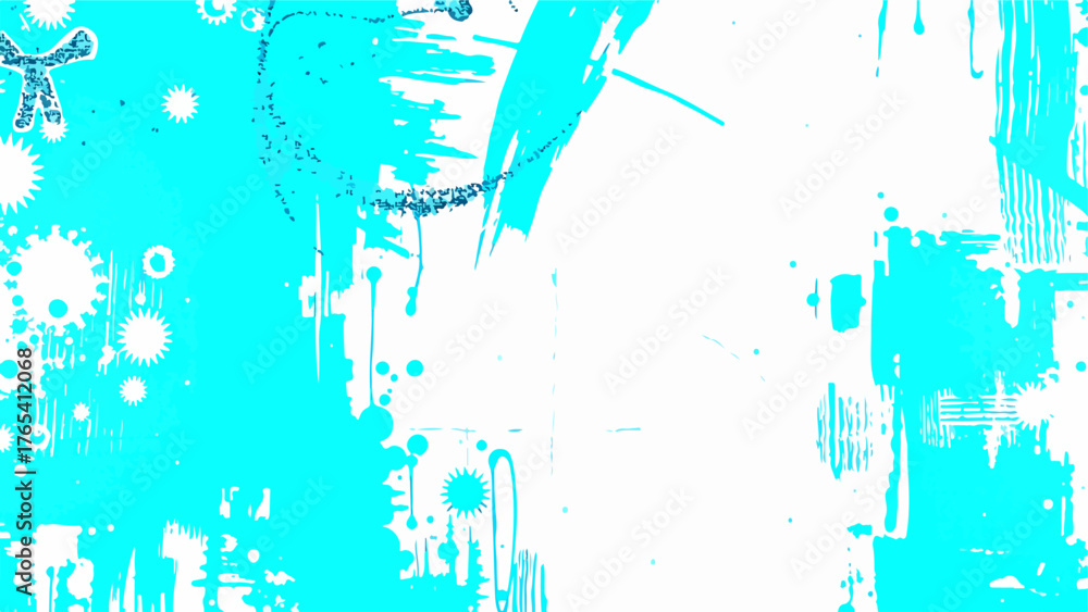 Obraz premium Abstract Aqua Blue Digital Grunge and Celestial Dynamic Heavy, Splattered Paint Brushstrokes and Drips. Raw Artistic Expression with Modern, Cool-Toned, and Energetic design
