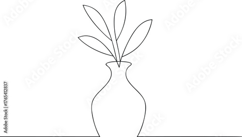 Black outline of a vase with leaves plant black and white