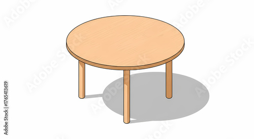 Isometric wooden round table isolated white background vector furniture design minimal object home decor interior illustration icon