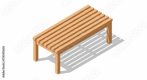 Isometric wooden slatted garden bench illustration isolated on white background bench wood park furniture outdoor seat vector design isometric element illustration