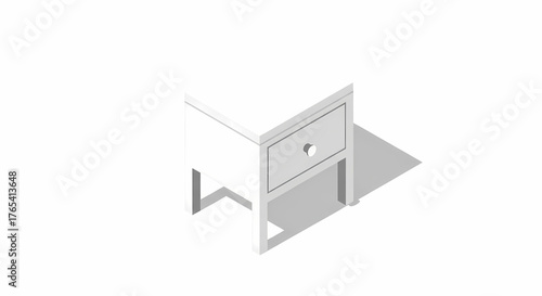 Isometric white bedside table with single drawer minimalist furniture design nightstand furniture illustration vector icon 3D render graphic object home decor