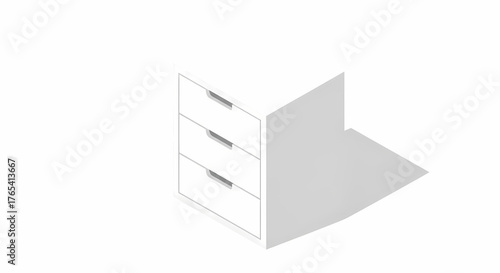 Simple white three drawer cabinet isometric 3D illustration furniture storage office home minimal clean modern render icon illustration