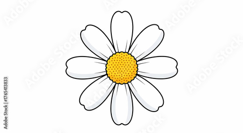 Simple cartoon style daisy flower with white petals yellow center vector illustration design icon symbol cute isolated bloom