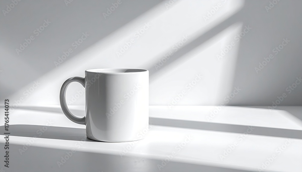 Obraz premium White mug basks in sunlight on a bright surface