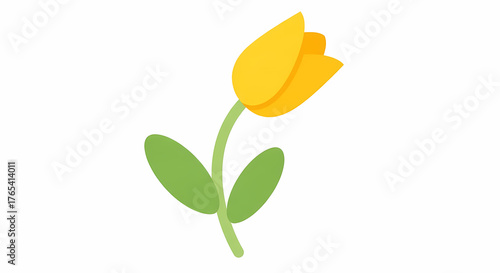 Minimalist yellow tulip flower icon design green stem leaves vector illustration spring bloom nature blossom plant garden floral graphic symbol flat
