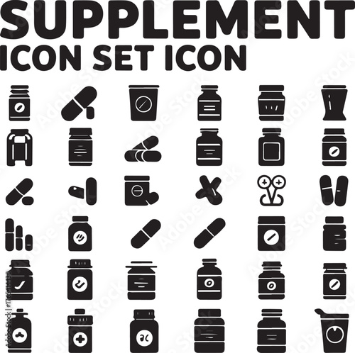 Healthy lifestyle supplement icons collection for fitness and wellness digital products and graphic design projects