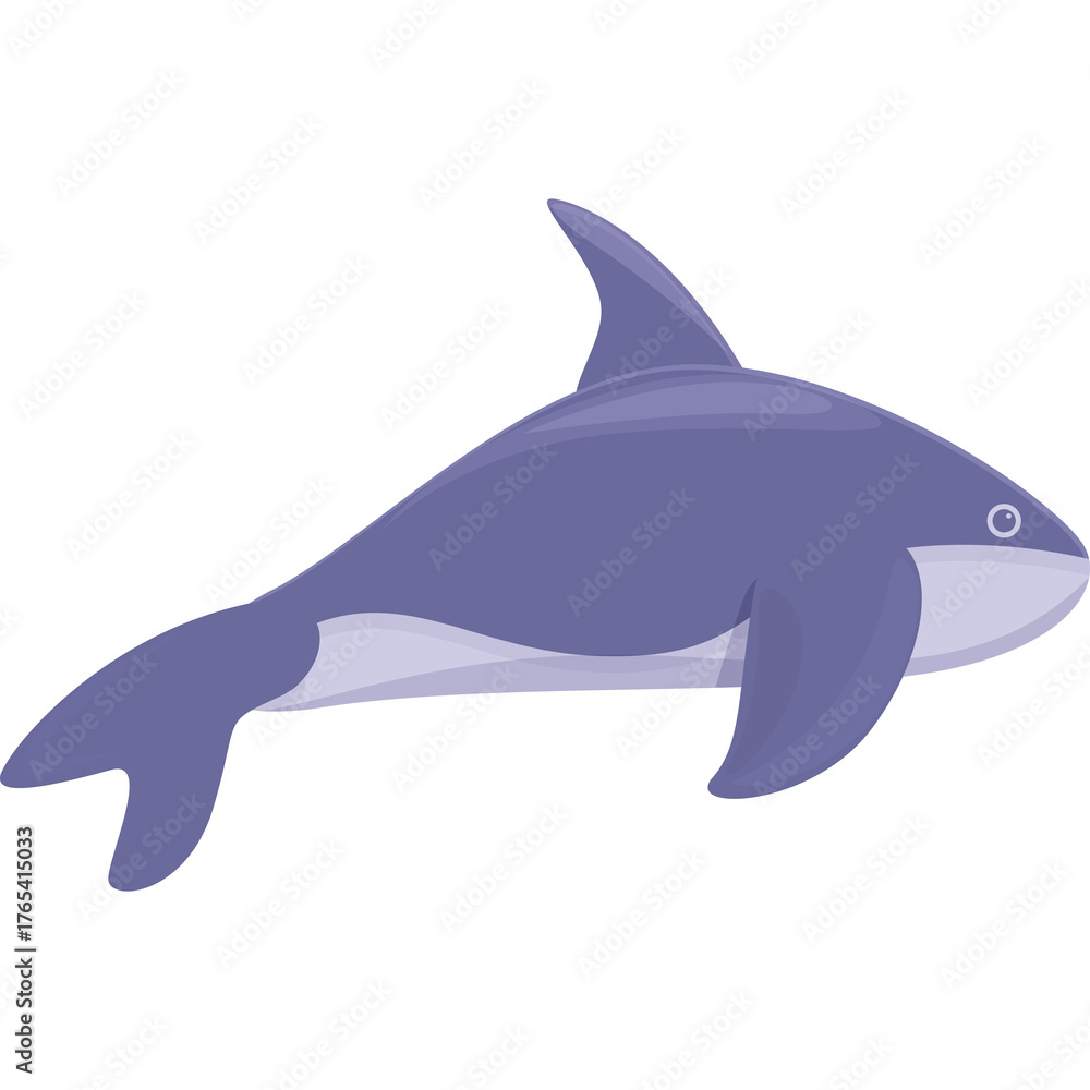 Fototapeta premium A Pixelated Blue Killer Whale Floats Gracefully Against a White Background With Simple Cartoon Style Elements