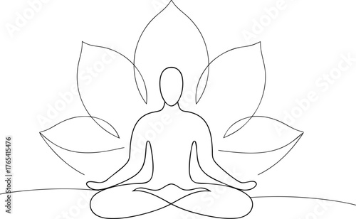 Person meditating in lotus pose with abstract lotus flower outline