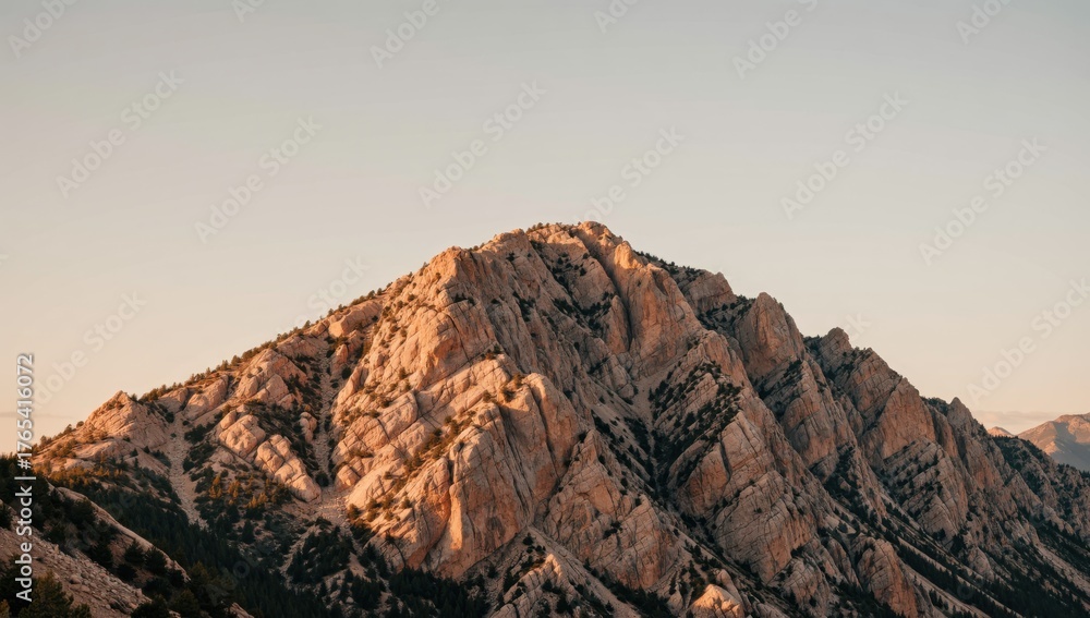 Naklejka premium Scenic mountain peak against clear sky at sunset, showcasing natural beauty and majestic landscape in nature