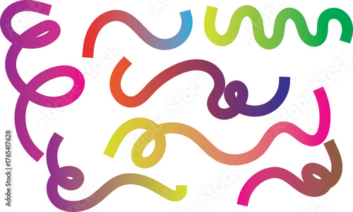 Wavy Abstract Gradient Lines and Coils: Colorful Flowing Art Design Elements