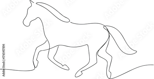 Single line drawing of a horse in motion animal line art