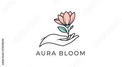 Aura Bloom logo with hand holding a blooming flower.