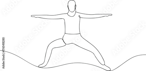 Single line drawing of a person in warrior yoga pose