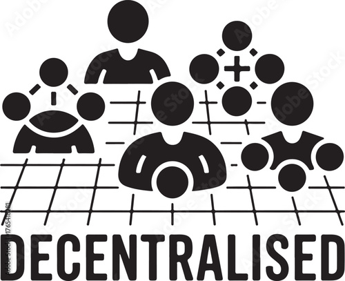 Minimalist black icon set representing decentralised networks technology concept abstract people connections grid structure symbol
