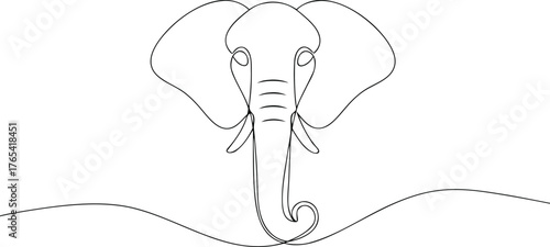 Single line drawing of an elephant head with wavy ground