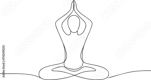 Single line drawing of person in lotus pose yoga meditation