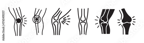 Medical Knee Pain Symptom Icons. Arthritis and Knee Pain Vector Illustration