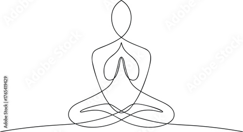 Single line drawing of person meditating in lotus pose 3