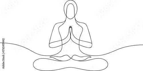 Single line drawing of person meditating in lotus pose