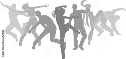 Street dancers dancing silhouette hip hop dance silhouettes poses set