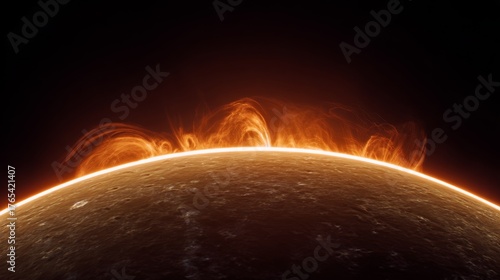 Stunning photorealistic solar view featuring fiery prominences and dynamic plasma loops in space