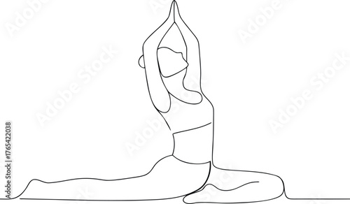 Woman in yoga pose one line drawing stretching fitness