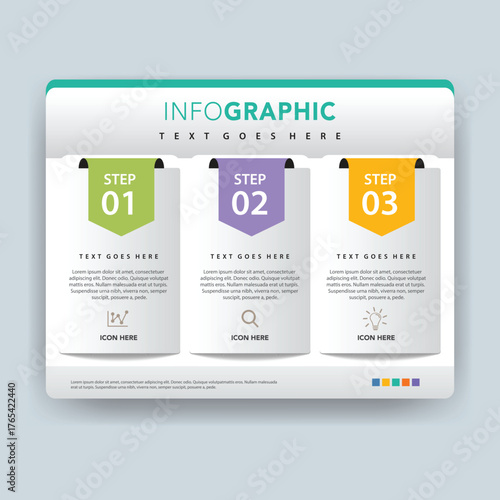 Clean and modern infographic template with three vertical steps for business presentations and data visualization