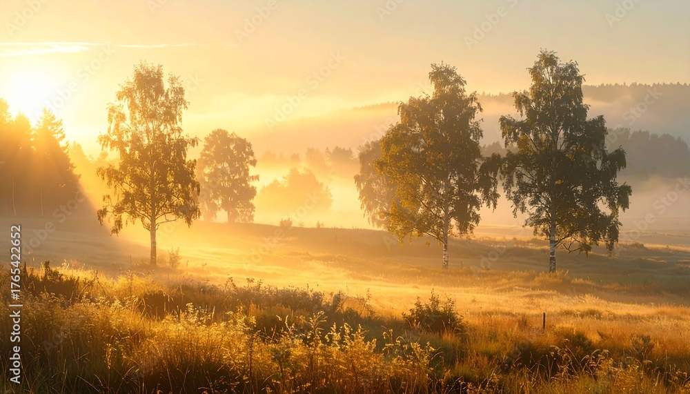 Fototapeta premium Misty Autumn Morning in Minimalist Landscape