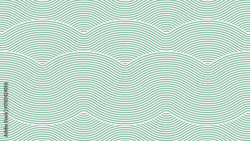 Mint green flowing lines forming repetitive waves on clean white surface. Background texture concept