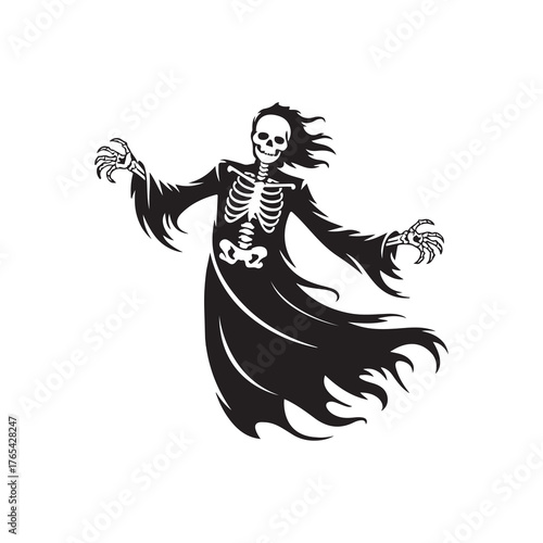 Black Damien Shadow Figure Halloween Vector Design.