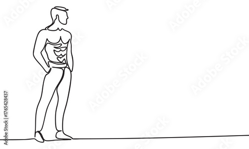 Continuous Line Drawing of a Muscular Man Standing