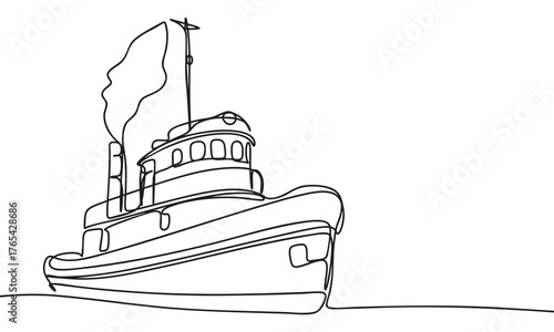 Continuous Line Drawing of a Tugboat