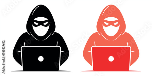 Cyber Security Warning Icon Logo Vector Illustration. Representing Thief, Hacker, Scammer, Fraud, and Digital Crime Concepts.