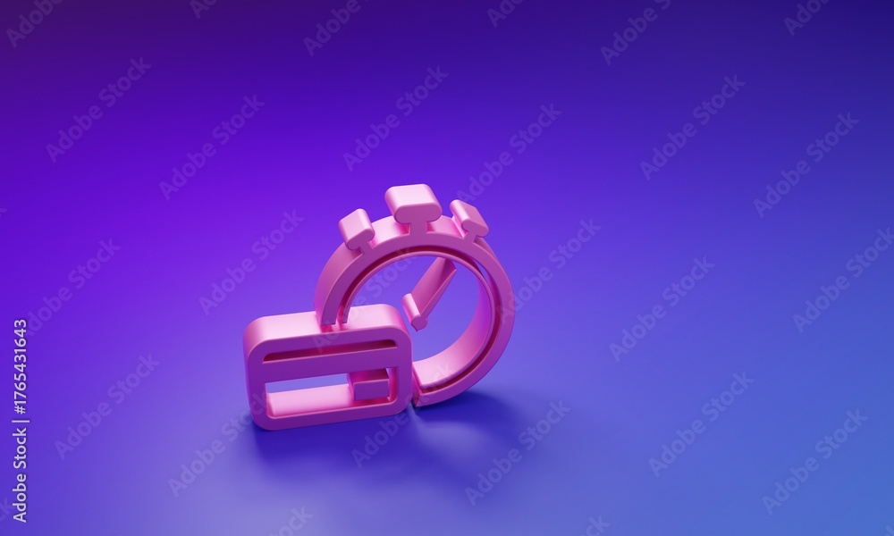 Obraz premium Pink Fast payments icon isolated on purple-blue background. Fast money transfer payment. Financial services, fast loan, time is money, cash back concept. Minimalism concept. 3D render illustration