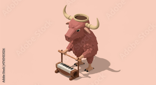Whimsical Minotaur Plays Piano A Surreal Musical Scene