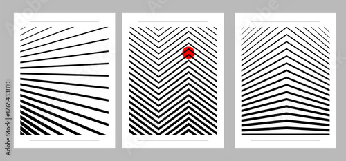 Abstract geometric pattern set for background with line gradient. Modern cover poster template in minimalism and brutalism style for social media, banner. Perspective geometric prism shape wave, line