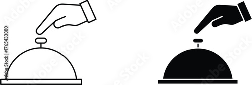 hand touching bell service icon vector graphic illustration  with white background flat hand made icon fill icon .
