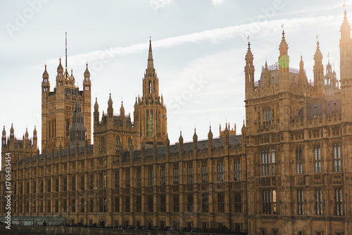The beauty and intricate details of the Palace of Westminster in daytime, England, a must-visit historic landmark and popular tourist attraction.