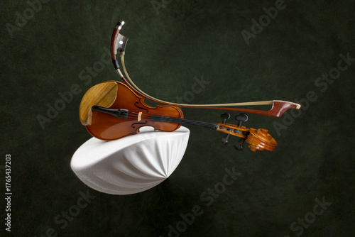 Abstract still life with a violin stretched out in space