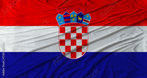 Foto Croatian flag waving. Flag of Croatia with cloth texture