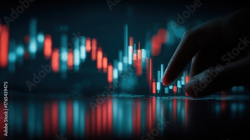 Abstract financial chart with hand touching digital screen background