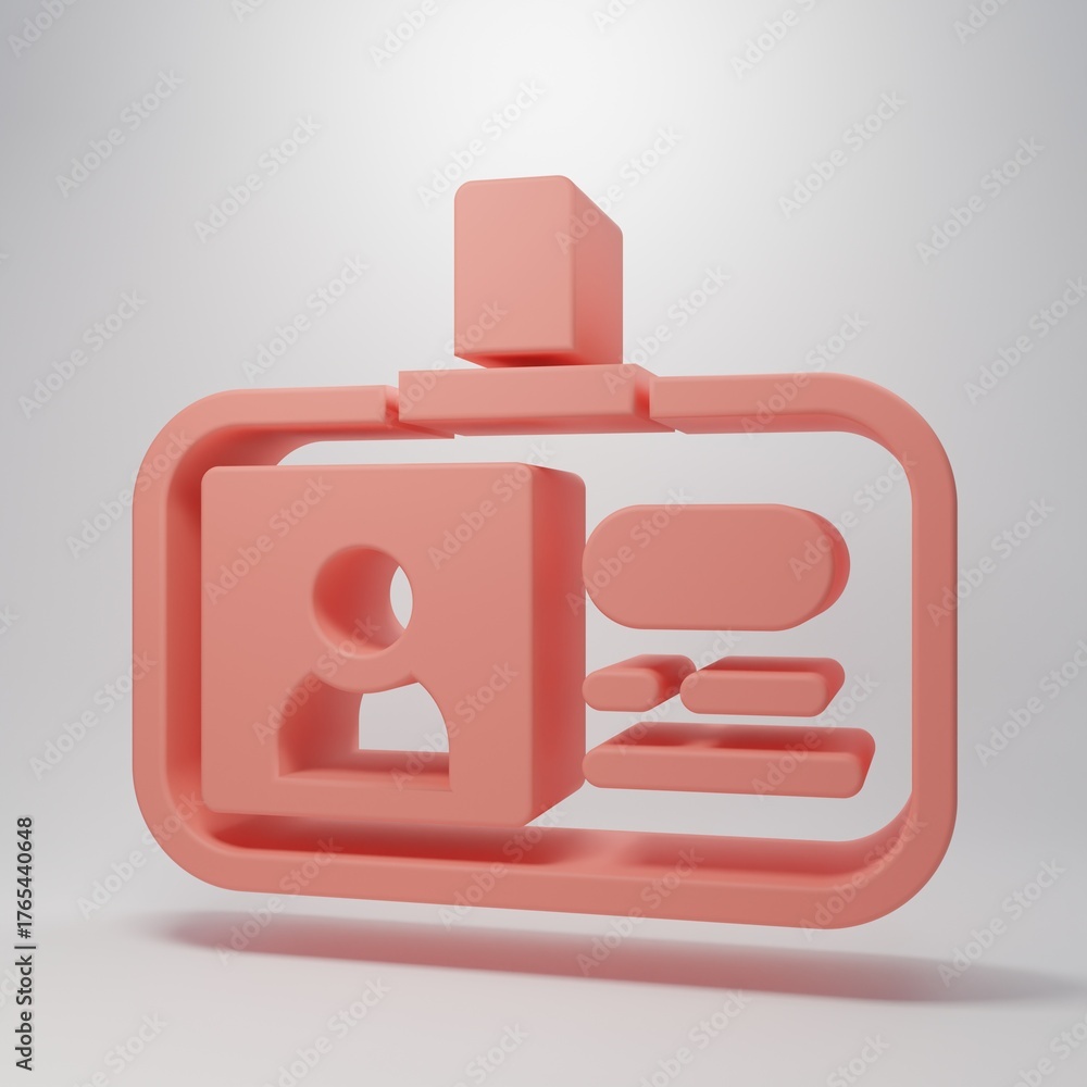 Obraz premium Pink Identification badge icon isolated on pink background. It can be used for presentation, identity of the company, advertising. Minimalism concept. 3D render illustration