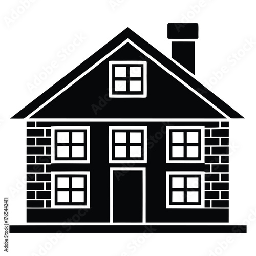 Classic Brick House Symbol Residential Building Graphic
