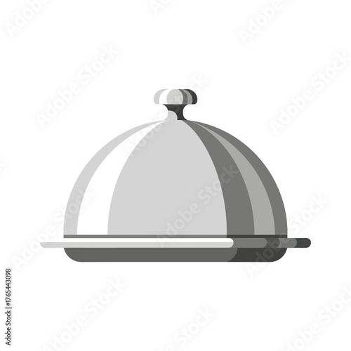 Silver Cloche Icon, Restaurant Serving Dish, Isolated on White