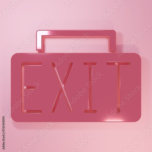 Pink Exit icon isolated on pink background. Fire emergency icon. Minimalism concept. 3D render illustration