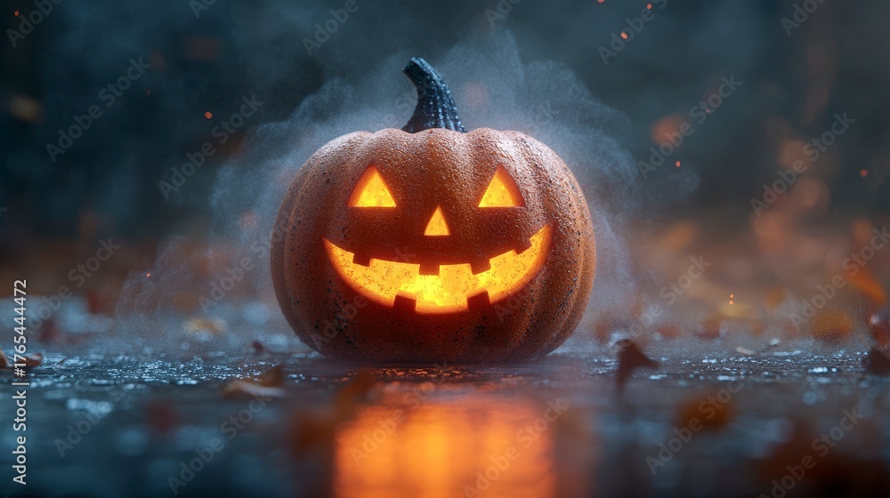 Naklejka premium Playful 3D Render of a Baby Pumpkin with Mischievous Expression Perfect for Halloween Decor and Festive Themes