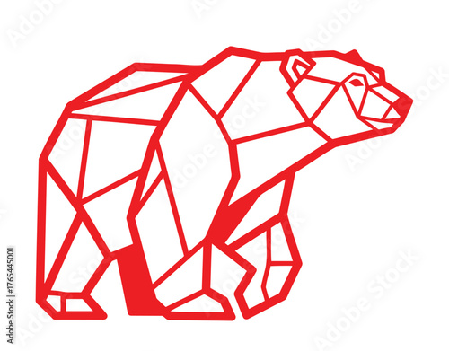 Red geometric bear illustration in low poly style  