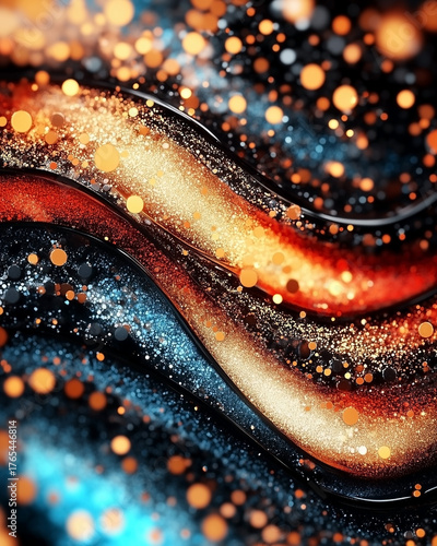 Colorful, shiny, and glittery design with a black and red stripe